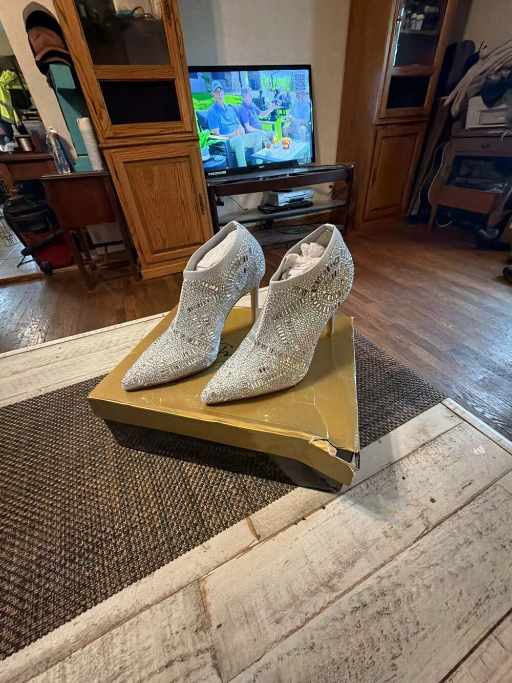 Thalia Sodi Karmen Rhinestone Knit Stiletto Booties Size 5.5M